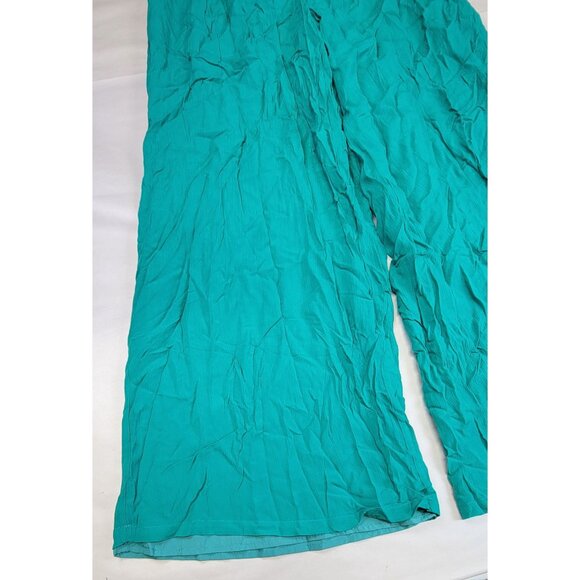 GeeGee Wide Leg Pants Jade Green Smocked Elastic Waist Womens Small New - Picture 3 of 7